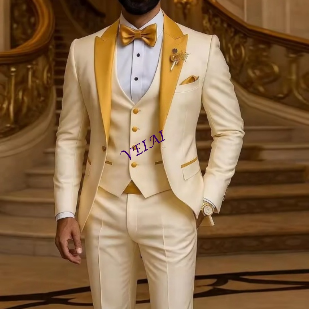 Men'S Grooming Set - CustomizedGold Collar Ivory Men Suit Wedding