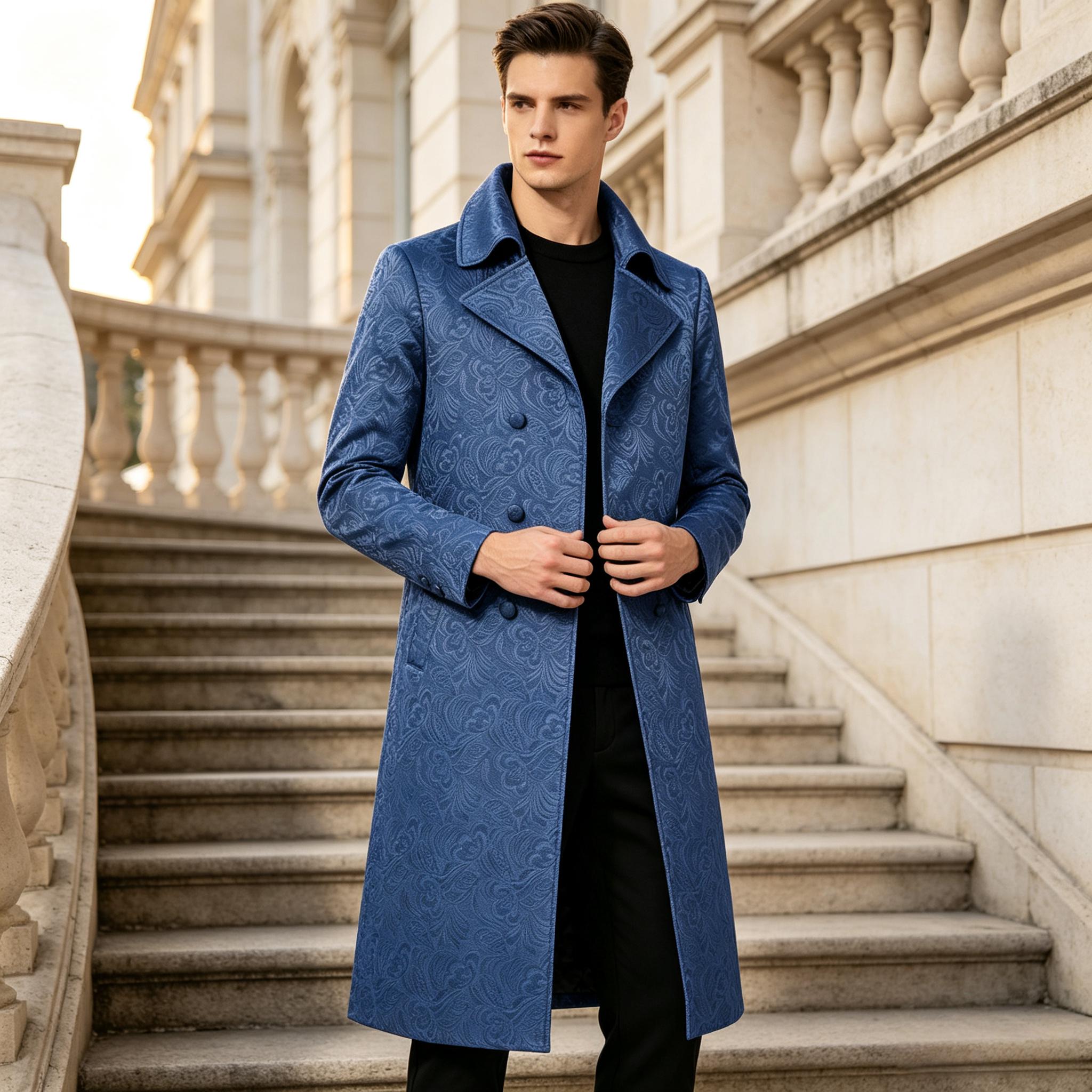 Men Luxury Jacquard Long Trenc - Men'S Grooming Club ulasan dan harga