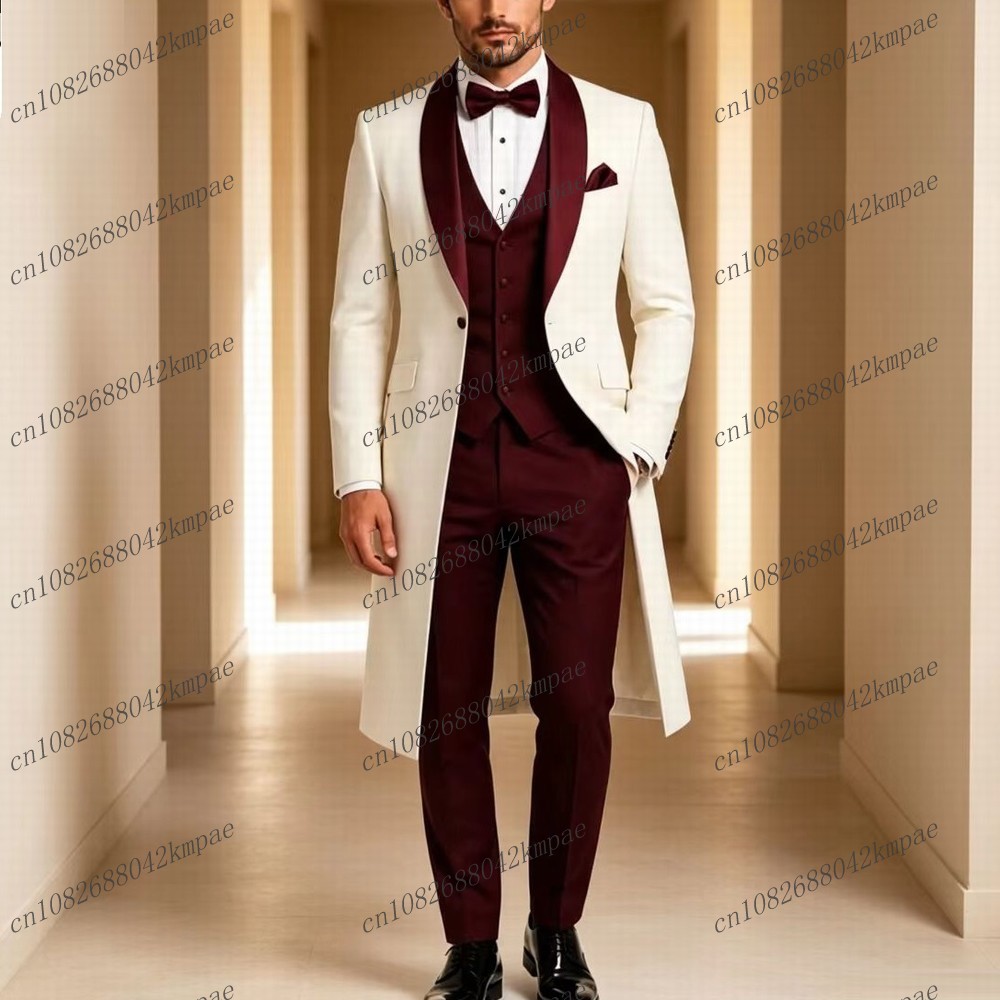 White And Burgundy Long Blazer - Men'S Grooming Set ulasan dan harga
